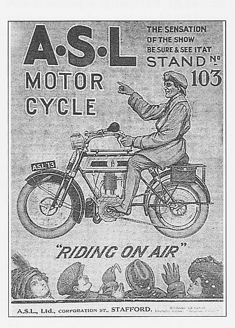 1913 ASL advertisement featuring its air suspension. Image credit, the Velobanjogent.